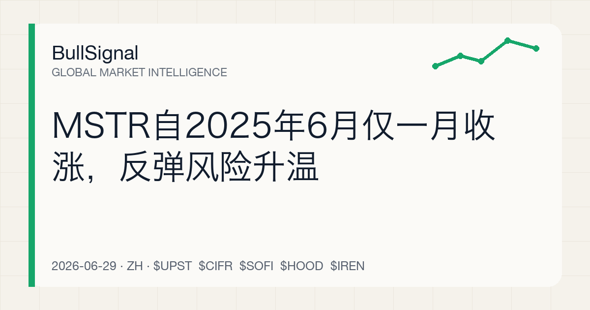 MSTR自2025年6月仅一月收涨，反弹风险升温