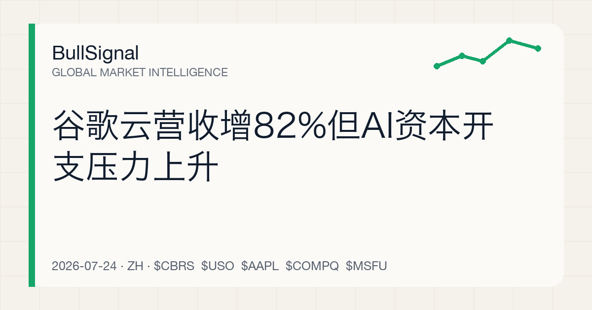 谷歌云营收增82%但AI资本开支压力上升
