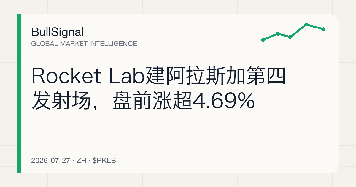Rocket Lab建阿拉斯加第四发射场，盘前涨超4.69%